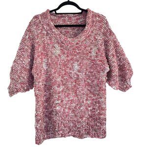 Handmade Pink Marled Knit Sweater Short Sleeve Cowl Neck Artisan Pullover M